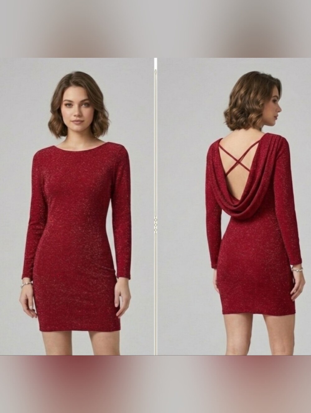 Teeze Me Red Sparkle Bodycon Dress - Size M - Open Crisscross Back